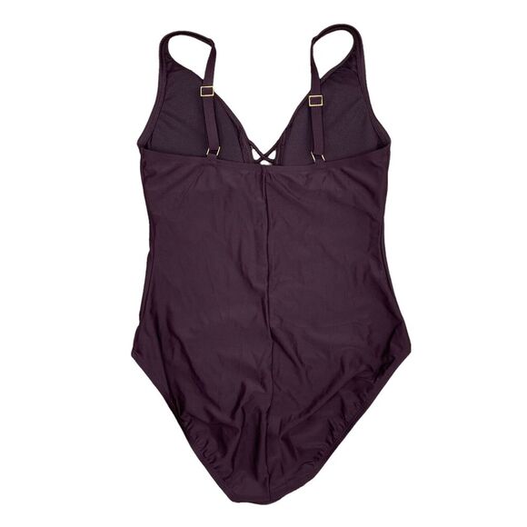 Into The Bleu-Amerex Women's‎ One Piece Swimsuit Sz 8 Lace Up Front Plum NWT - Picture 11 of 11